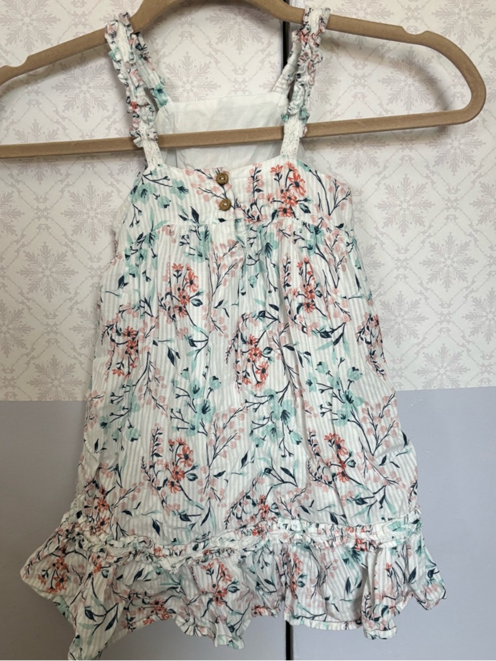& Other Stories Girls White Floral Sundress with Coral and Teal Print